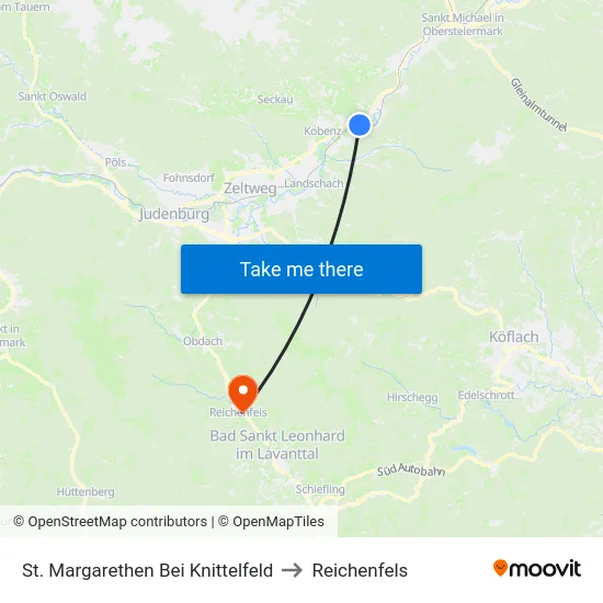 St. Margarethen Bei Knittelfeld to Reichenfels map