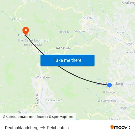 Deutschlandsberg to Reichenfels map