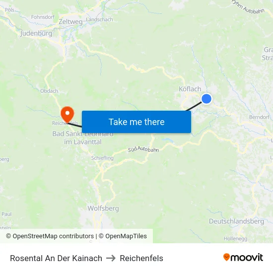 Rosental An Der Kainach to Reichenfels map