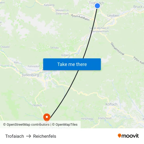 Trofaiach to Reichenfels map
