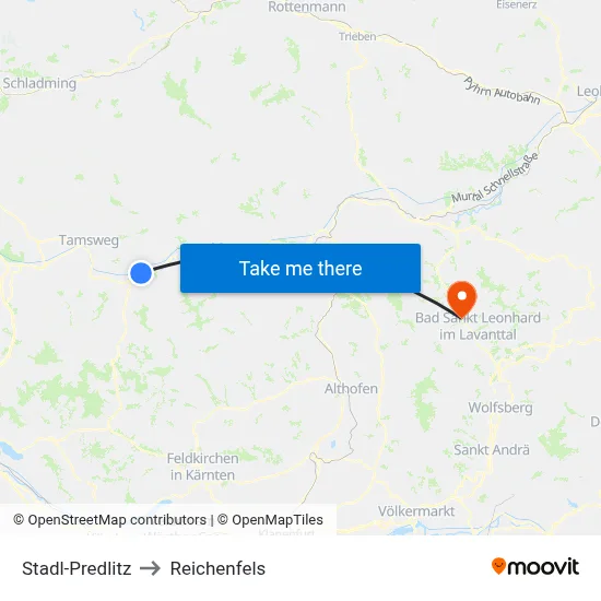 Stadl-Predlitz to Reichenfels map