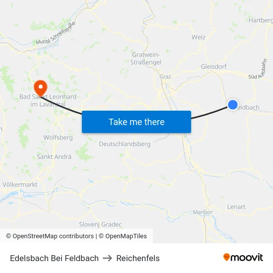 Edelsbach Bei Feldbach to Reichenfels map