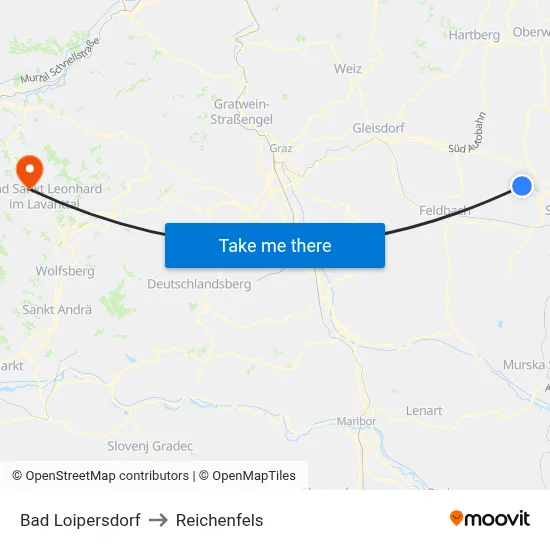 Bad Loipersdorf to Reichenfels map