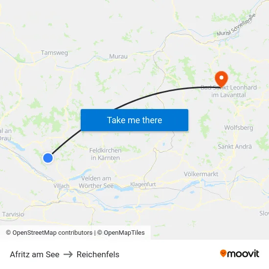 Afritz am See to Reichenfels map