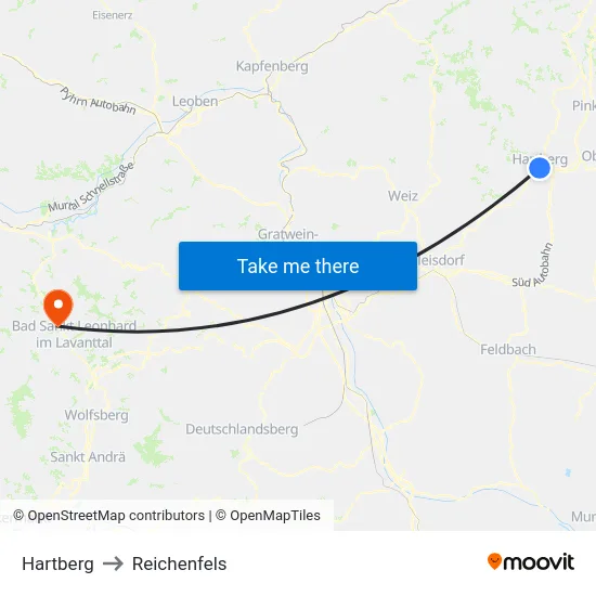 Hartberg to Reichenfels map