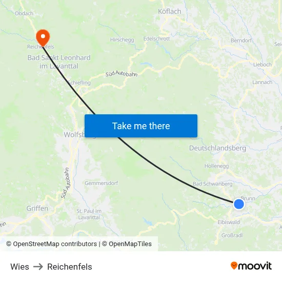Wies to Reichenfels map