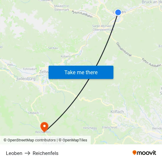 Leoben to Reichenfels map