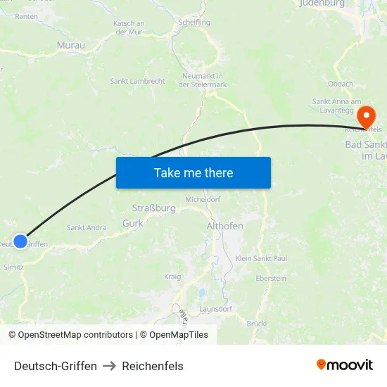 Deutsch-Griffen to Reichenfels map