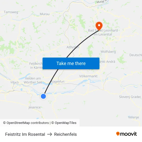 Feistritz Im Rosental to Reichenfels map