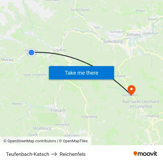 Teufenbach-Katsch to Reichenfels map