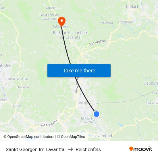 Sankt Georgen Im Lavanttal to Reichenfels map