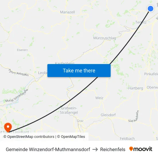 Gemeinde Winzendorf-Muthmannsdorf to Reichenfels map