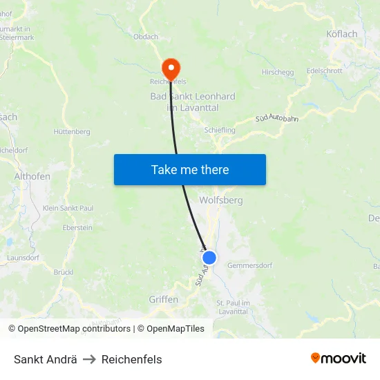 Sankt Andrä to Reichenfels map