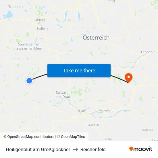 Heiligenblut am Großglockner to Reichenfels map