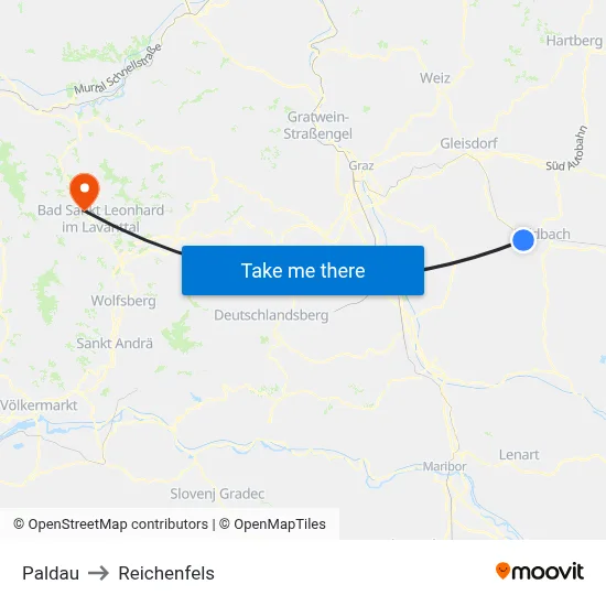 Paldau to Reichenfels map