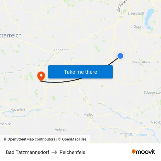 Bad Tatzmannsdorf to Reichenfels map