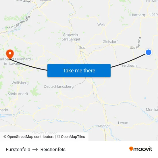 Fürstenfeld to Reichenfels map