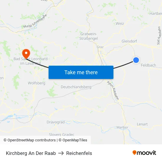 Kirchberg An Der Raab to Reichenfels map