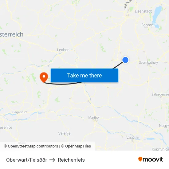 Oberwart/Felsőőr to Reichenfels map