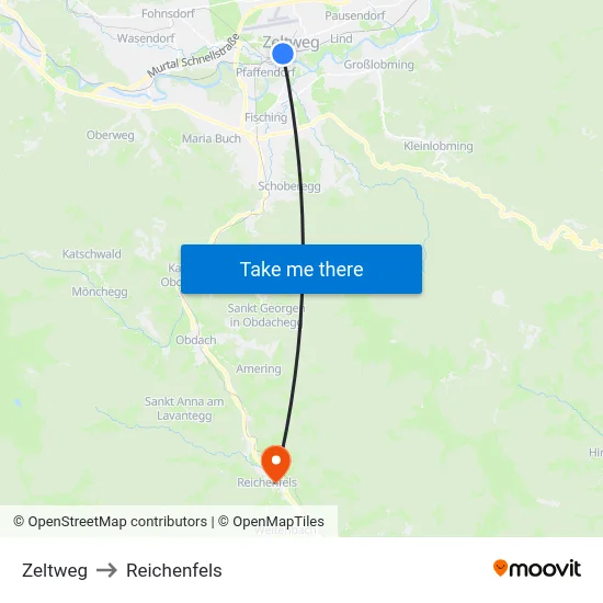 Zeltweg to Reichenfels map