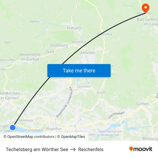 Techelsberg am Wörther See to Reichenfels map