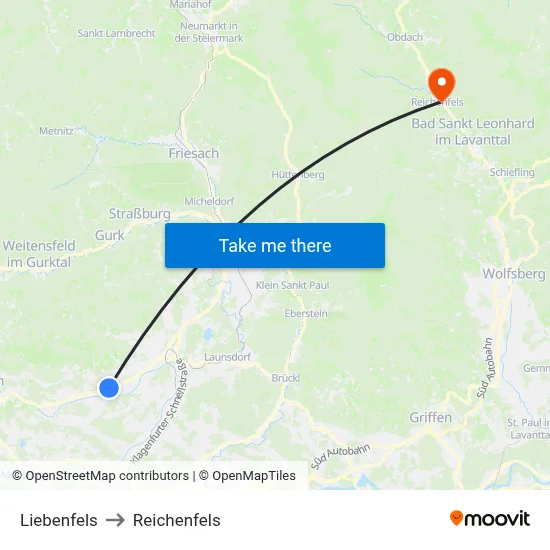Liebenfels to Reichenfels map