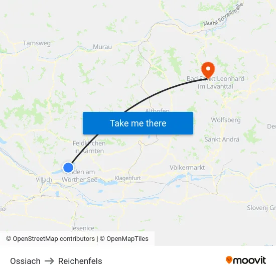 Ossiach to Reichenfels map