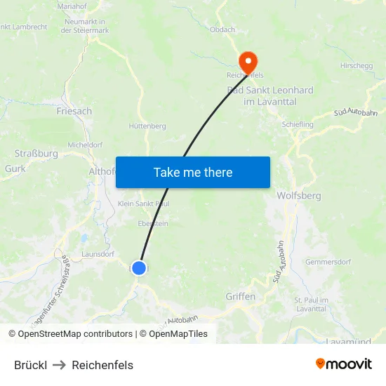 Brückl to Reichenfels map