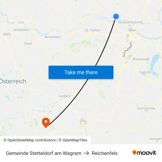 Gemeinde Stetteldorf am Wagram to Reichenfels map