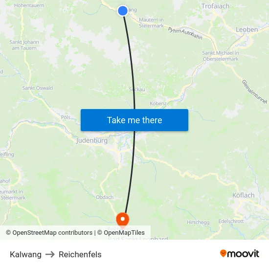 Kalwang to Reichenfels map