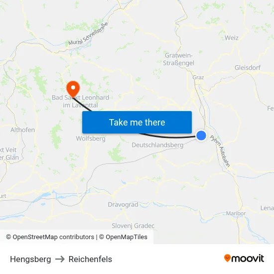 Hengsberg to Reichenfels map