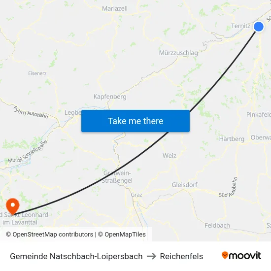 Gemeinde Natschbach-Loipersbach to Reichenfels map