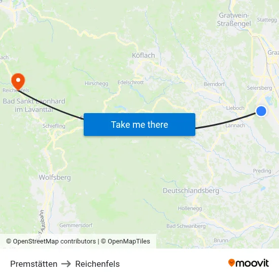Premstätten to Reichenfels map