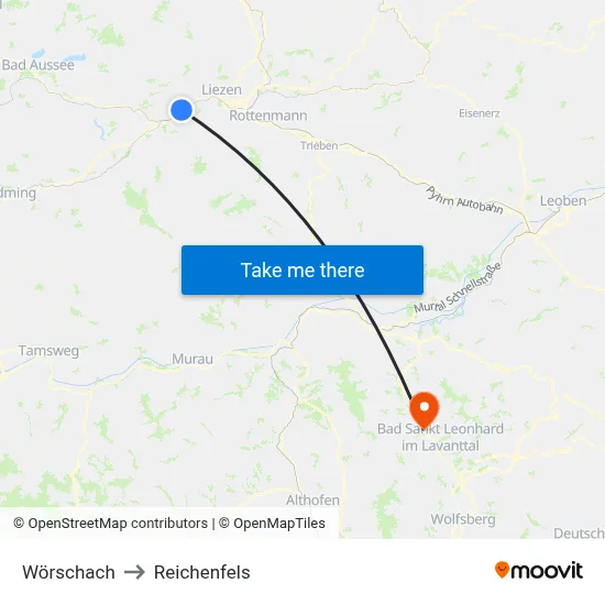 Wörschach to Reichenfels map