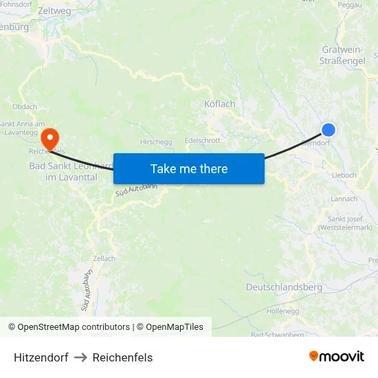 Hitzendorf to Reichenfels map