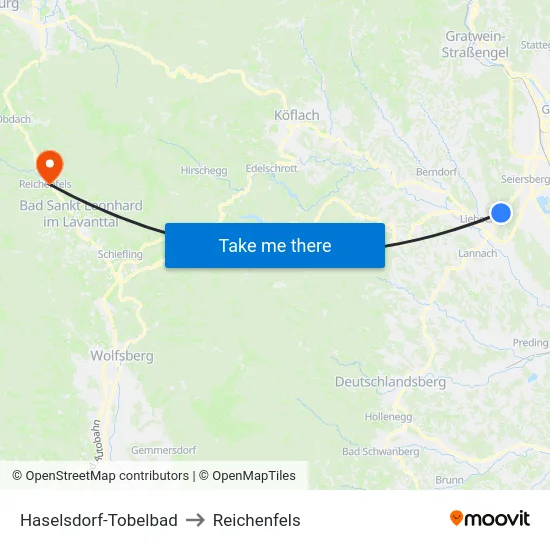 Haselsdorf-Tobelbad to Reichenfels map
