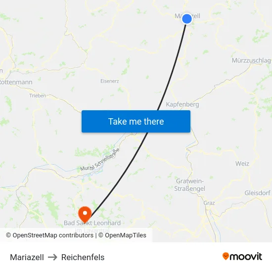 Mariazell to Reichenfels map