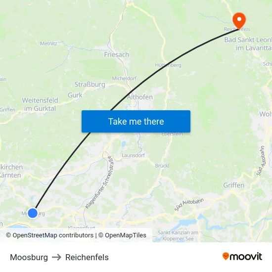 Moosburg to Reichenfels map