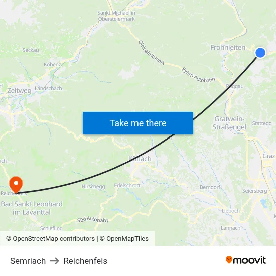 Semriach to Reichenfels map