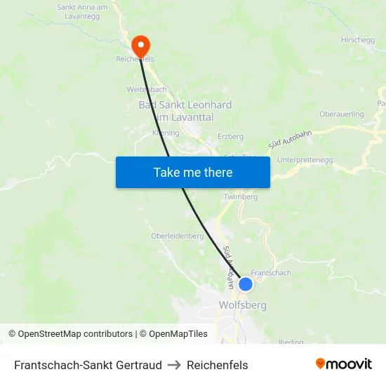 Frantschach-Sankt Gertraud to Reichenfels map