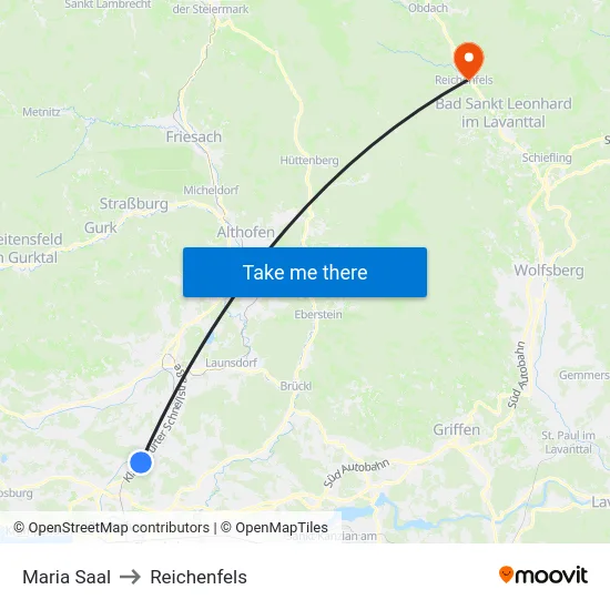 Maria Saal to Reichenfels map