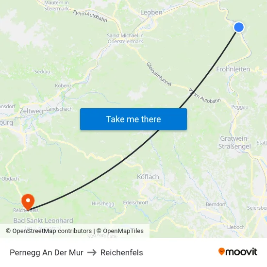 Pernegg An Der Mur to Reichenfels map