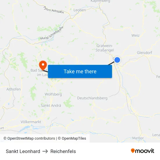 Sankt Leonhard to Reichenfels map