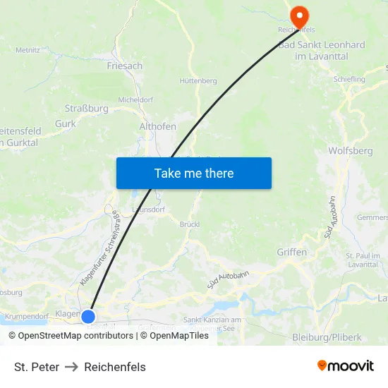 St. Peter to Reichenfels map