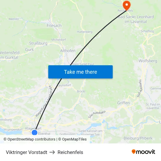 Viktringer Vorstadt to Reichenfels map