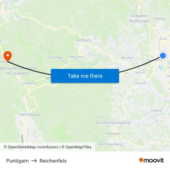 Puntigam to Reichenfels map