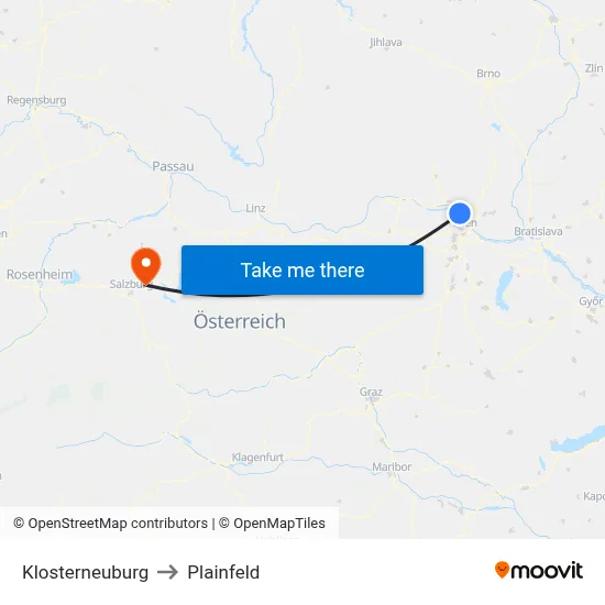 Klosterneuburg to Plainfeld map
