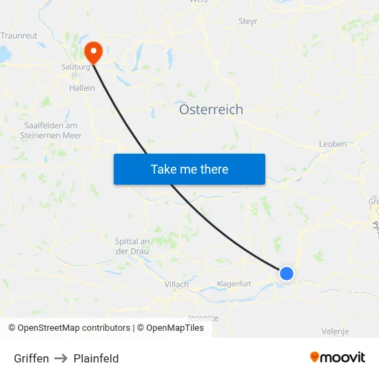 Griffen to Plainfeld map
