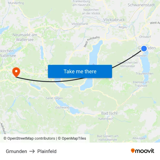 Gmunden to Plainfeld map