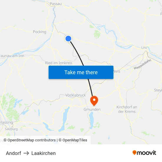 Andorf to Laakirchen map